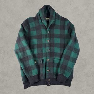Polo Country Ralph Lauren Cardigan Sweater Mens Medium Green Black Plaid Shawl